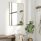 HARRITPURE 28"x20" Framed Bathroom Mirror for Wall Rectangle Mirror Aluminum Alloy Frame Wall-Mounted for Farmhouse Entryway Bedroom Living Room Gold