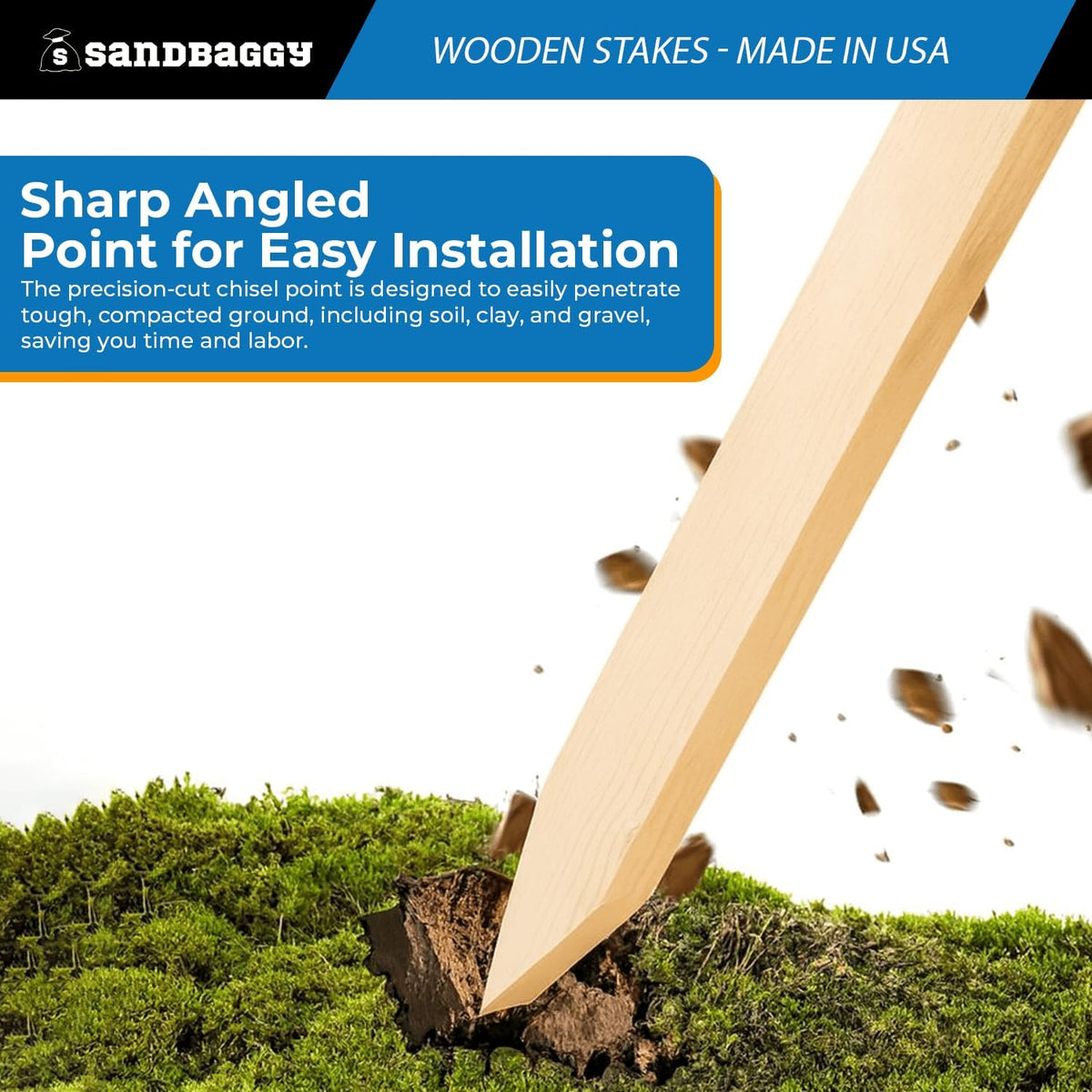 Sandbaggy 48" Wooden Grading Stakes - Heavy Duty for Construction, Gardening, Surveying, Concrete Forms - Chisel Point, Douglas Fir Wood - Made in The USA (25 Stakes)