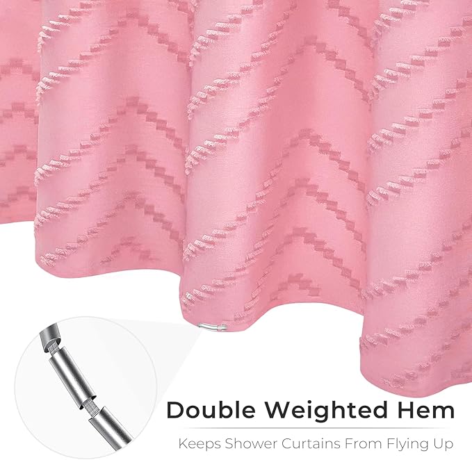 Pink Boho Shower Curtain Pretty Cute Shower Curtain Tufted Chervon Textured Modern Minimalist Striped Shower Curtains Pink, 72 x 72