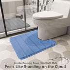 Yimobra Memory Foam Toilet Bath Mat U-Shaped, Soft and Comfortable, Super Water Absorption, Non-Slip, Thick, Machine Wash and Easier to Dry for Bathroom Commode Contour Rug, 24 X 20 Inches, Blue
