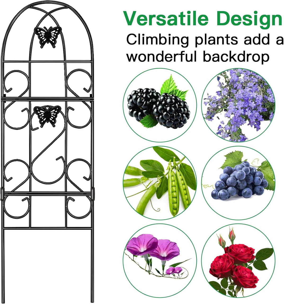 AMAGABELI Garden & Home 4 Pack Garden Trellis for Climbing Plants 60" x 18" Black Iron Trellis for Potted Plant Support Butterfly Metal Trellis for Climbing Roses Vine Flower Cucumber Clematis GT02