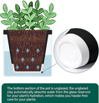 D'vine Dev 4 Inch Design Self Watering Planter for Indoor Plants, Black Terracotta Pot with Cylinder Glass Cup, Set of 4, 37-Z-A-3-F