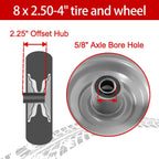 8-Inch Solid Tire Replacement - 2.50-4"Flat Free Tire and Wheel Heavy-Duty for Gorilla Carts, Yard Tractors, Wagons - Replacement Tires with 5/8" Bearings & 2.25" Offset Hub(2 Pack)