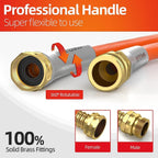 SPECILITE Garden Water Hose 15 ft x 5/8 in, Heavy Duty Leader Pipe Extension, Flexible, Lightweight Kink-less,Hybrid Rubber, with 3/4" Brass Fittings, Orange