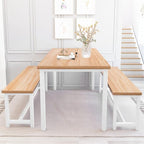 Recaceik Dining Table Set with Bench, 3 Pieces Dining Furniture Set Kitchen Table Set Sturdy Structure Space-Saving Dinette for Kitchen, Dining Room Breakfast Nook, Living Room, Beige