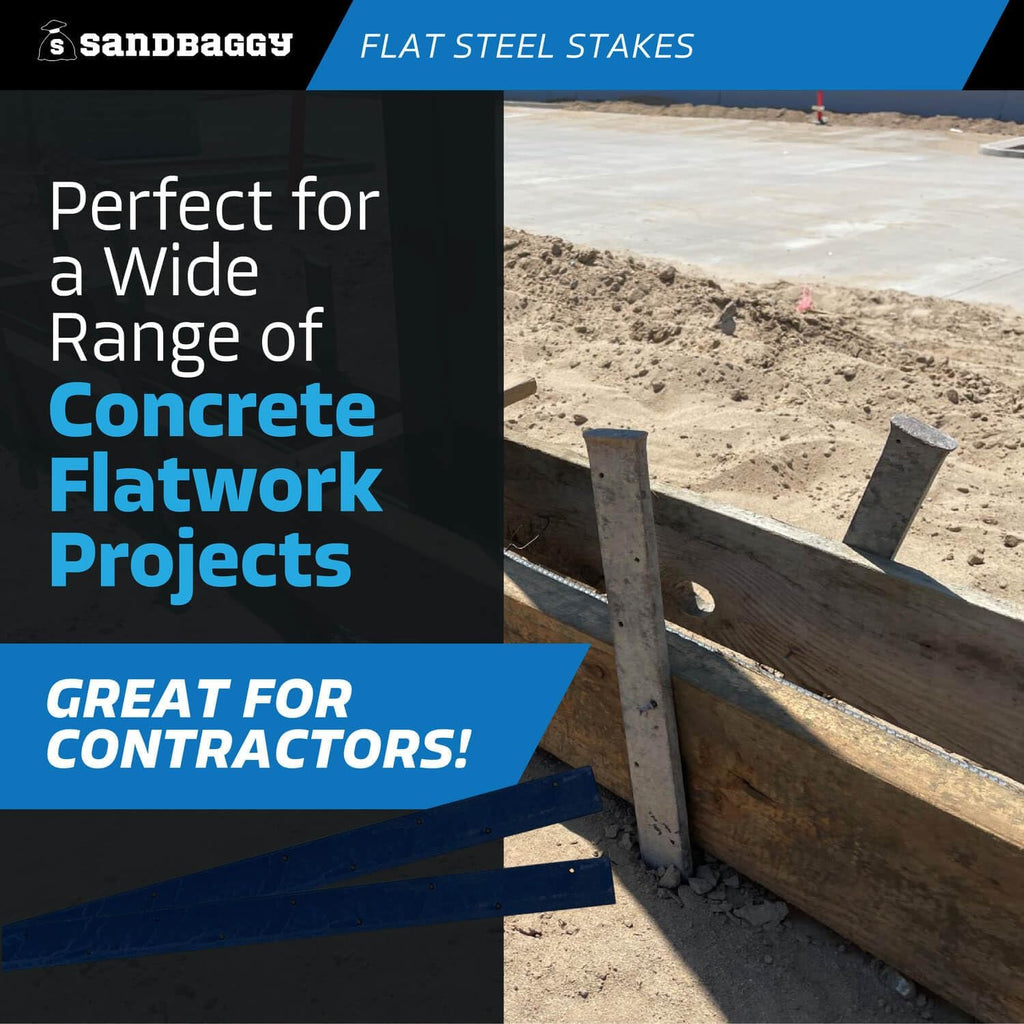 Sandbaggy Flat Steel Stakes for Concrete Forms with Nail Holes - 1.5" Wide - Painted - Removable, Reusable, V Point End - Construction Grade Stakes (5, 48 inch)