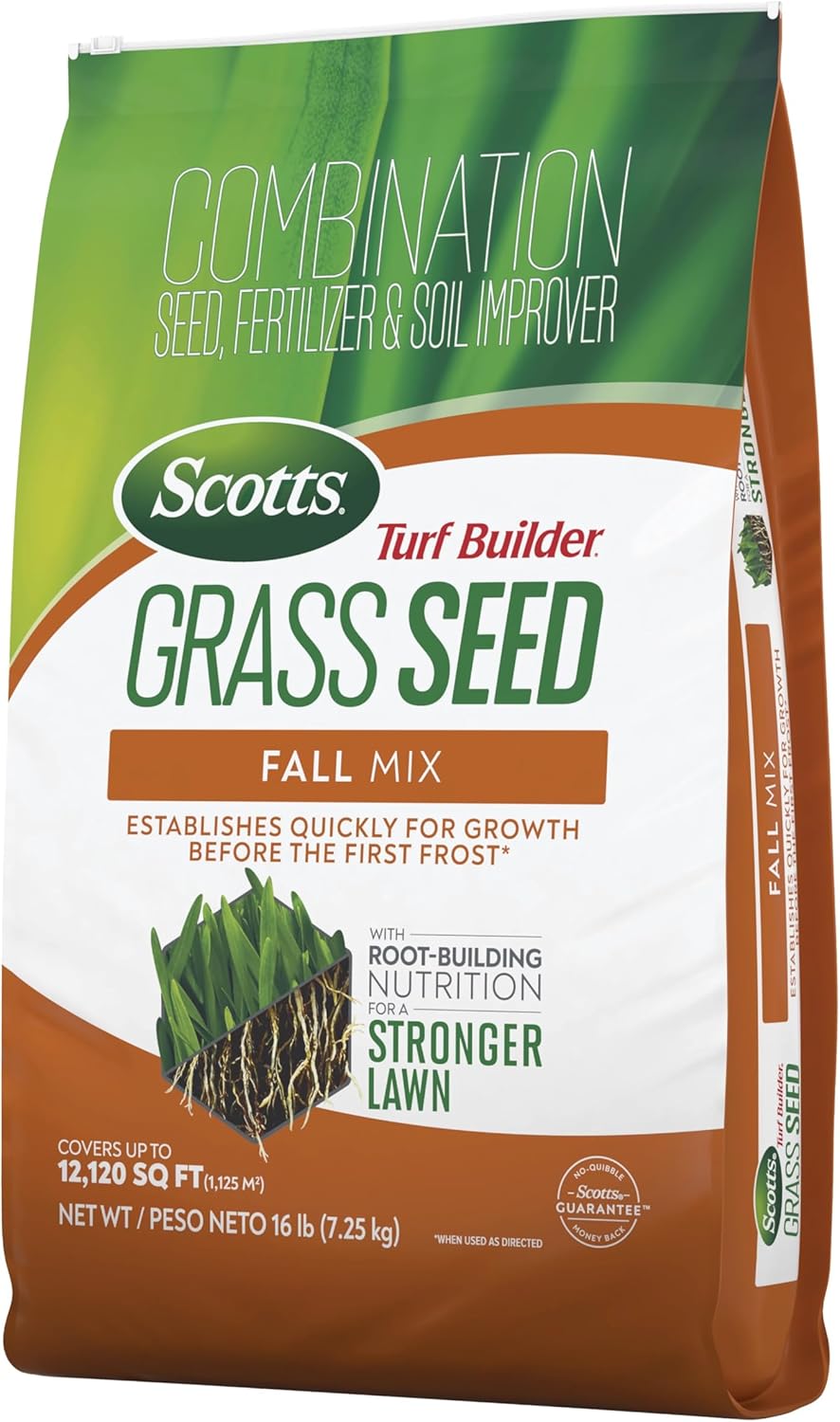 Scotts Turf Builder Grass Seed Fall Mix, Grass Seed Mix with Fertilizer and Soil Improver, 16 lbs.