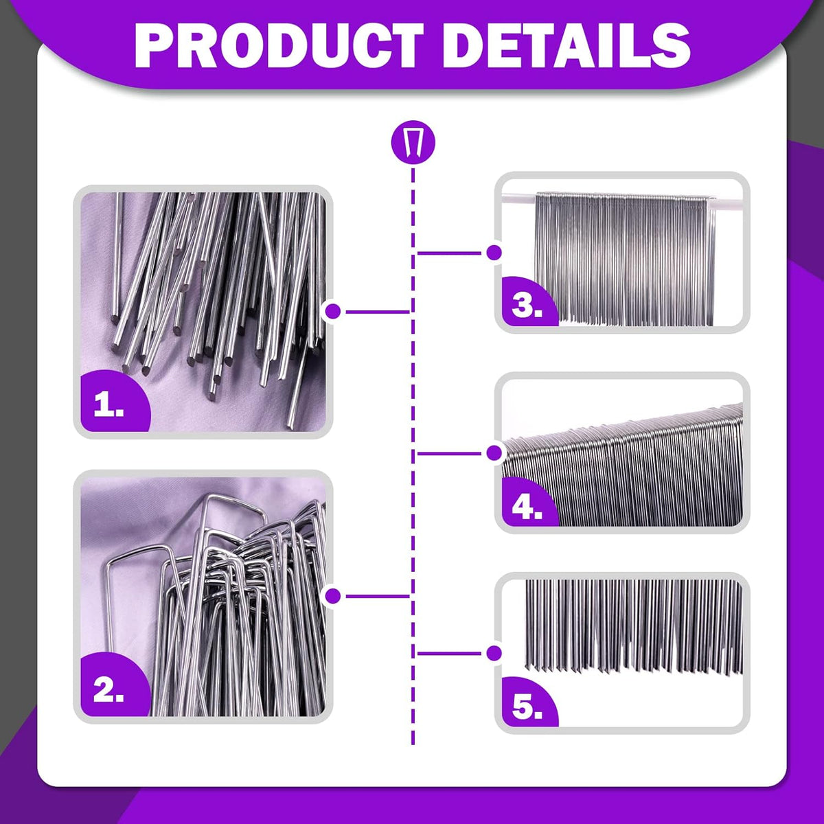 Swpeet 101Pcs U-Shaped Landscape Garden Stakes Staples and Plastic Fixing Gasket with Pick Hook Assortment Kit, Garden Lawn Landscape Staples for Irrigation Hoses, Fixed Fences, Artificial Turf Nails