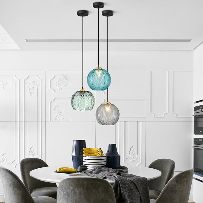KCO Lighting Modern Smoke Gray Glass Pendant Light Kitchen Island Large Globe Farmhouse Pendant Lighting Adjustable Black Striped Glass Hanging Ceiling Lighting Fixtures Dining Room Lights