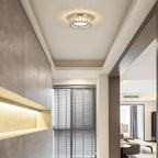11 Inch Chrome Modern Luxury Crystal Flush Mount Ceiling Light Fixture,5CCT 3000K-6000K 24W,Round Small Dimmable Led Chandelier Hallway Lighting for Entryway,Kitchen,Bedroom,Laundry Room