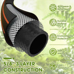 Heavy Duty Garden Hose – 5/8 Inch Flexible, Lightweight Hybrid Hose with 600 PSI Burst Pressure, Swivel Handle, and Durable Copper Male/Female Fittings (Black, 100FT)