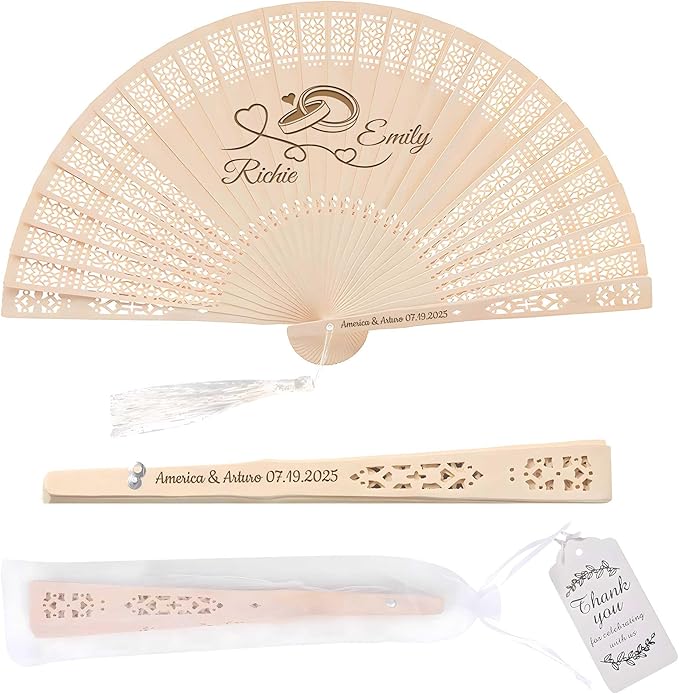 100 PCS Custom Fans Personalized Folding Fans for Line Dancing Wooden Hand Fan Wedding Favors Bulk Fans for Guests Party Event Use (Style01)
