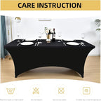 2-Pack 8ft Black Spandex Table Covers for Rectangle Folding Tables - Washable Elastic Tablecloth - Ultimate Fitted Table Protector for Birthday Parties, Trade Shows, Banquet