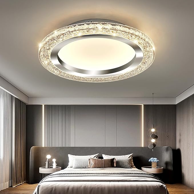 UOFUS 32W LED Flush Mount Ceiling Light Chrome 15.7inch Modern Round Ceiling Light Fixture 3000K-6000K Super Bright Circle Ceiling Lamp for Bedroom Kitchen Dining Room Entryway Hallway Foyer