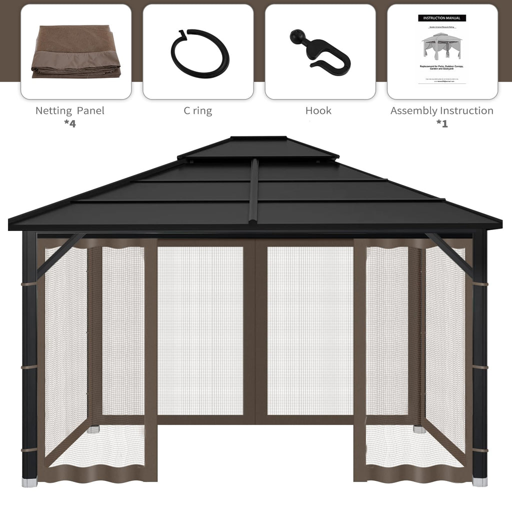 Iheqard Gazebo Replacement Mosquito Netting for Patio, 10x10 ft, Coffee