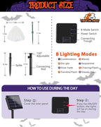 OZS 2PK 55FT 32LED Halloween Orange Purple and Green Solar Mushroom Lights Outdoor, Solar String Light with 8 Lighting Modes Auto On/Off, Halloween Garden Lights for Witch Decorations