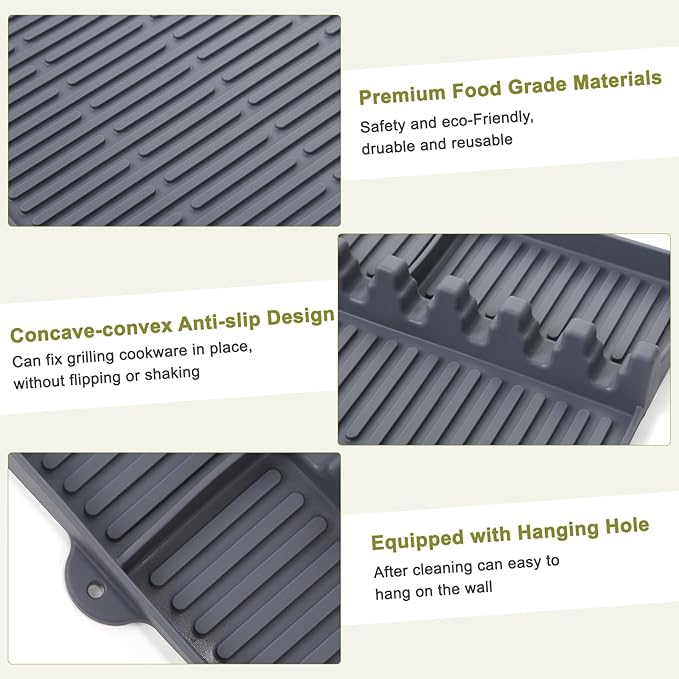 Silicone Grill Mat for Blackstone Silicone Griddle Tools Mat with Drip Pad Grill Pad for Outdoor Grill Kitchen Countertop (Gray)