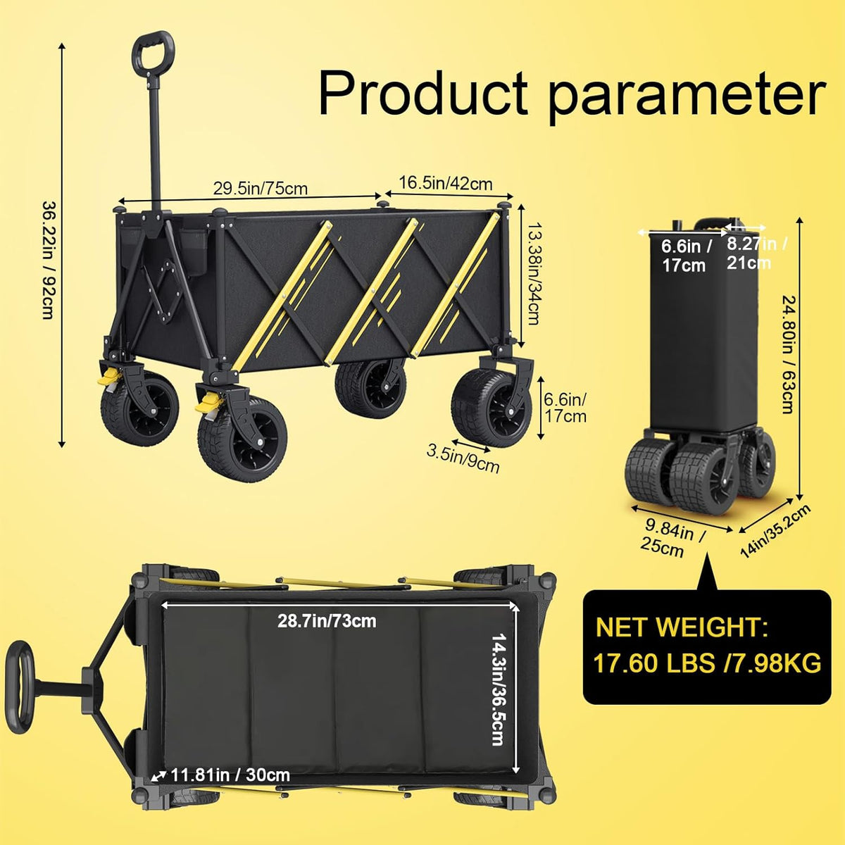 Wagon cart Foldable、Portable cart，Pets carts，with Large All-Terrain Beach Wheels and Drink Holder for Sports, Shopping, Camping