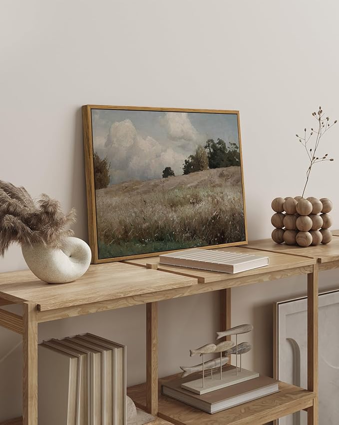 InSimSea Framed Canvas Wall Art Vintage Decor, Farmhouse Scenery Vast Field Grassland Paintings, Large Prints, Nature Landscape Wall Decoration for Living Room Bedroom Bathroom Home Decor, 16"x24"