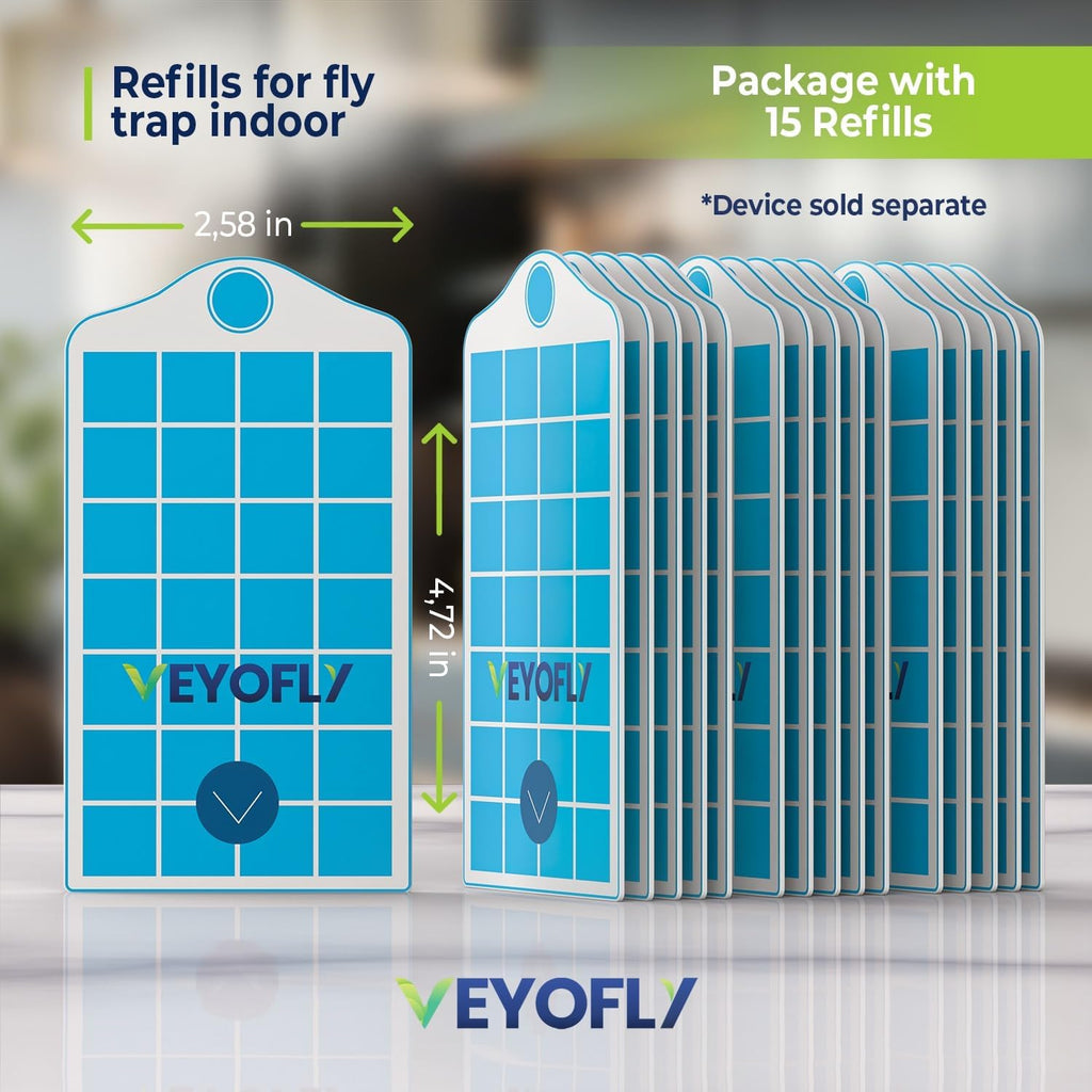 VEYOFLY Fruit Fly Traps for Indoors Refill, Gnat Traps for House Indoor, Fly Catcher, Fly Trap, Fly Trap, Plug in Catch for Fruit Flies, Moths, Gnats, Mosquito Trap (Pack of 15 Refills)