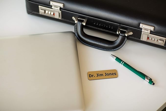 Custom Engraved Name Tag Badges – Personalized Identification with Pin or Magnetic Backing, 1.5 Inches x 3 Inches, Almond/Black