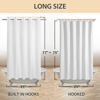 No Hook Long Shower Curtain or Liner Soft Microfiber - 75" Length Fabric Shower Curtain Liner Set, Machine Washable & Water Repellent, White, 71x77