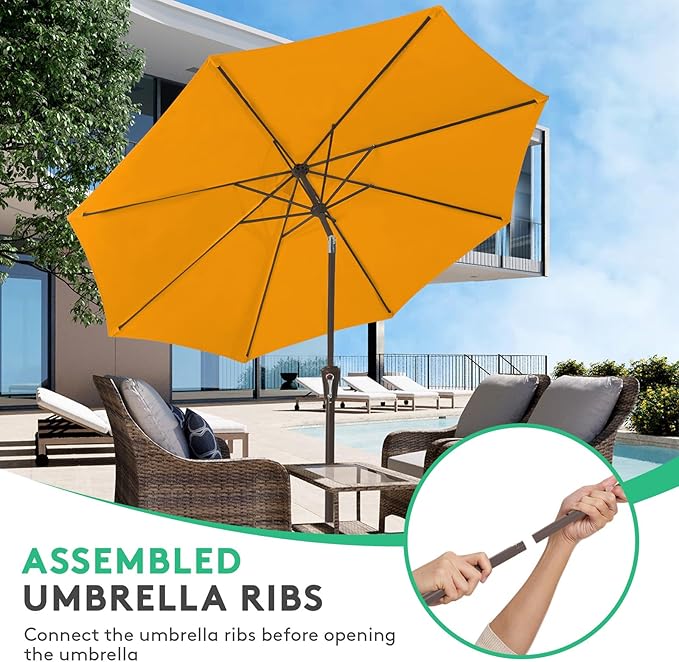JEAREY 10FT Outdoor Patio Umbrella Outdoor Table Umbrella with Push Button Tilt and Crank, Market Umbrella 8 Sturdy Ribs UV Protection Waterproof for Pool, Garden (Light Orange)