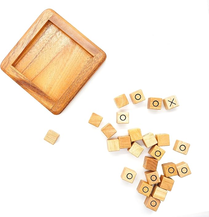 BSIRI Pushing Me Wooden Tic Tac Toe Game- Tabletop Board Games for Farmhouse Decor, Coffee Table Decor, Unique Gifts Fun Gifts for Adults. Perfect for Game Night,Family Games (5 Inch)