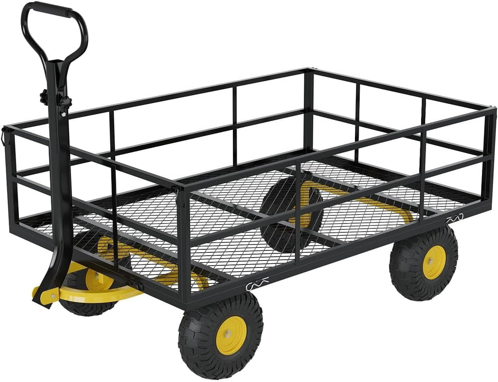 Metal Wagon - 1200lbs Garden Cart with 10" Multi-Terrain Tires, 4 Removable Mesh Sides & 180° Swivel Handle, Yard Wagon Cart for Lawn, Yard, Patio Gardening
