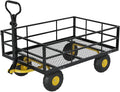 Metal Wagon - 1200lbs Garden Cart with 10" Multi-Terrain Tires, 4 Removable Mesh Sides & 180° Swivel Handle, Yard Wagon Cart for Lawn, Yard, Patio Gardening