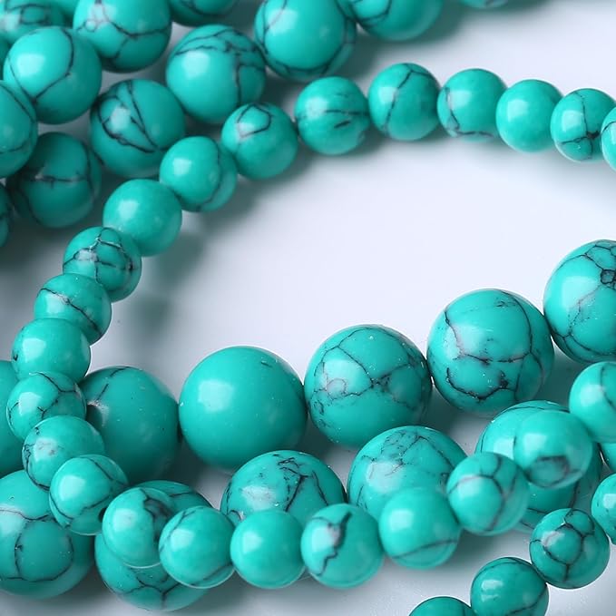 Natural Turquoise Stone Beads Gemstone Round Crystal Energy Jade Stone Beads for Jewelry Making DIY Bracelet Necklace Jewelry Making 1 Strand 15.5inch 90PCS 4MM