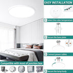 16'' Dimmable LED Ceiling Light Fixture, Ultra Thin Flush Mount, 28W 2800Lumen, 3 Color Changeable, Round, White, for Dining Room, Kitchen, Bedroom, Office, Hotel