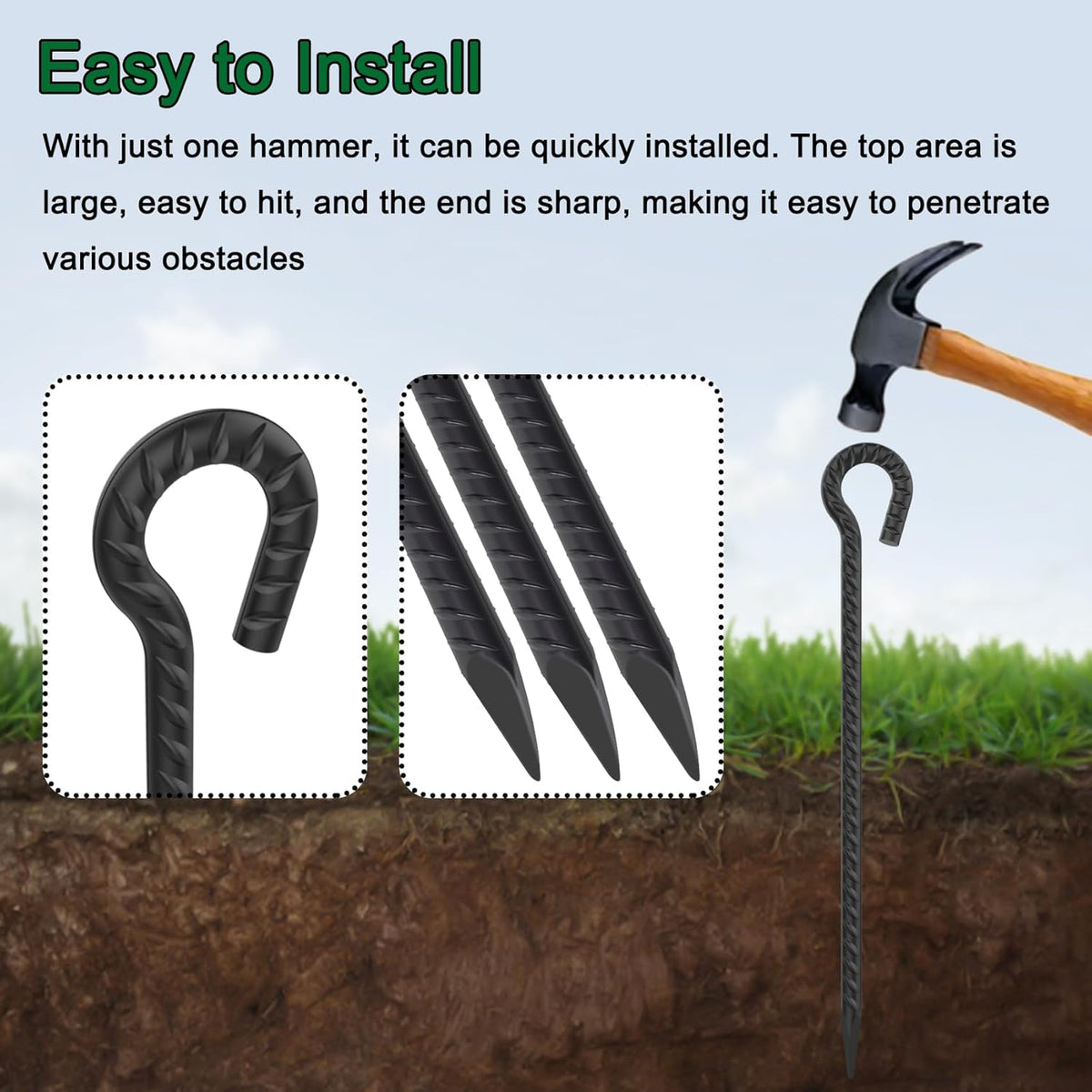 Rebar Stakes 48 Inch 1/2 Inch Diameter Heavy Duty Metal Tree Spikes 6Pcs, Garden Rope Fence Stake for Creating a Rope Border Around Flower Beds, Fence, Trees, Garden Paths, Walkways, Fountains (Black)