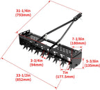 32" Tow Behind Spike Aerator Tool W/ 8 Spikes, Hitch Pin Attach to Lawn Tractor, Most ZTRs, ATVs Soil Mower Hitch, Lawn Soil Penetrator for Gardens, Lawns, Farms