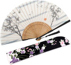 Amajiji 8.27"(21cm) Hand Held Bamboo Silk Folding Fan Hand Fan,Chinese/Japanese Charming Elegant Vintage Retro Style,Women Ladys Girls Best Gifts (White Bamboo Forest)