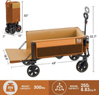 TIMBER RIDGE 49" Extra Long Collapsible Folding Wagon with Tailgate and Brakes, 250L Capacity All-Terrain Wagon Carts Foldable, 300lbs Portable Cart for Dog, Garden, Outdoor Camping Sports, Orange