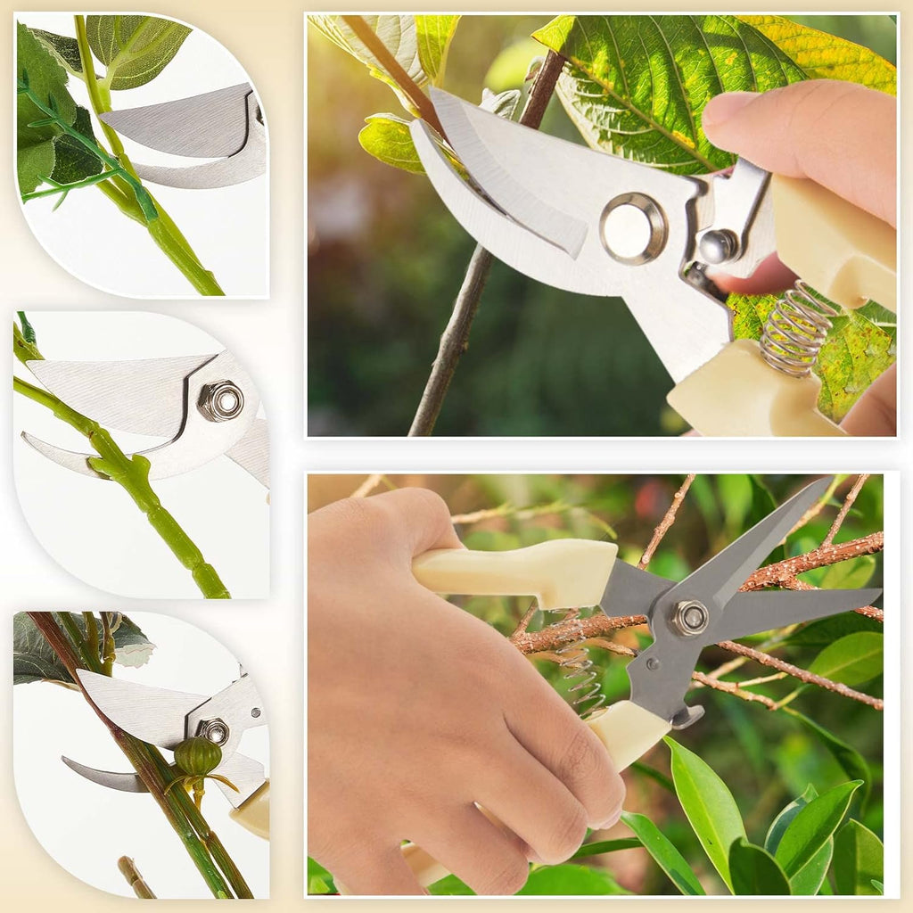 Amylove 24 Pcs Garden Flower Shears Pruning Scissors Heavy Duty Plant Scissors Garden Clippers Hand Bypass Pruner for Gardening Plants Hedge Flower Tree Cutting Miniature Bonsai Modeling(Beige)
