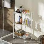 Small 3 Tier Shelves Storage Wire Shelving Unit Metal Shelf Adjustable Organizers Storage Shelving with Wheels for Bathroom Laundry Room Kitchen Pantry12”D x 18”W x 30.7”H White