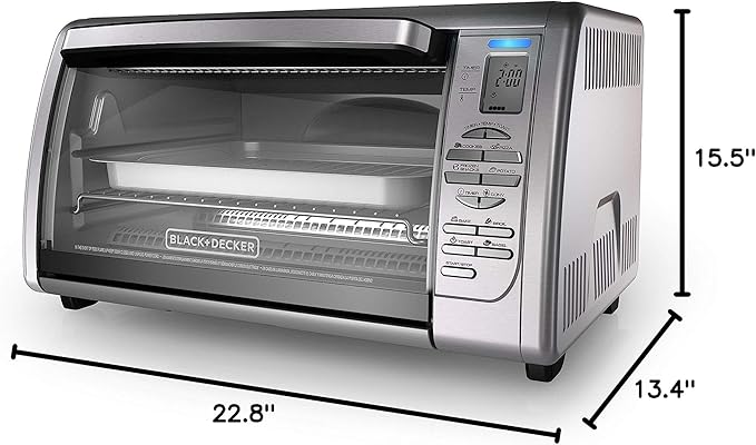 Black+Decker Countertop Convection Toaster Oven, 8 One-touch Cooking Functions, Stainless Steel
