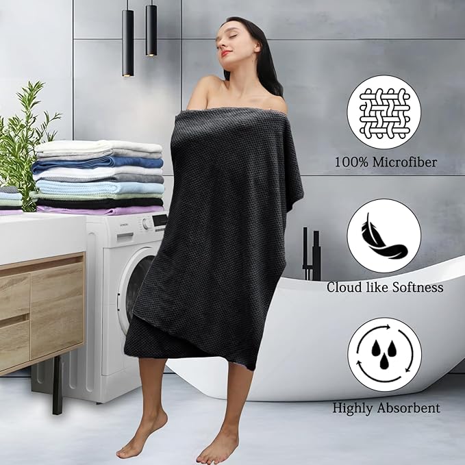 Black Bath Towels Set 35x70 Inches - Luxury 600 GSM Oversized Bath Sheet Towel,Extra Large Microfiber - Quick Dry,Highly Absorbent,Super Soft Shower Towels Spa Hotel Bathroom Towel Set (4-Pack)