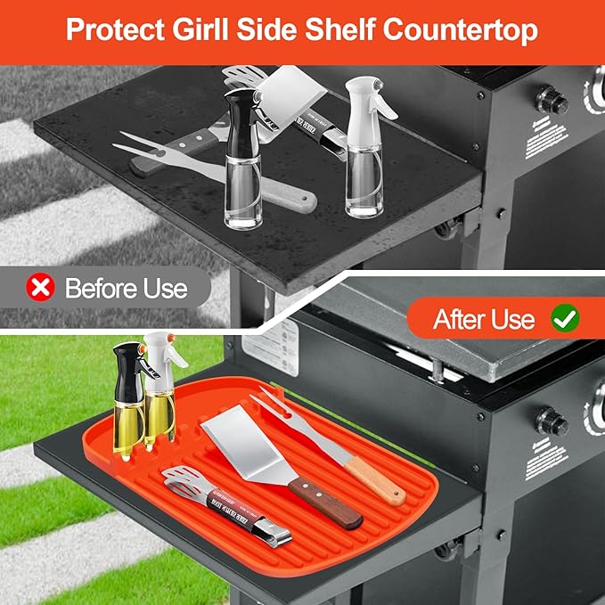 Silicone Griddle Tools Mat for Blackstone,16.9"x 11.8" Spatula Mat with Drip Pad,Heat-Resistant Grill BBQ Caddy Utensils Holder for Kitchen,Cooking & Countertop,Side Shelf Mat Blackstone Aceessories