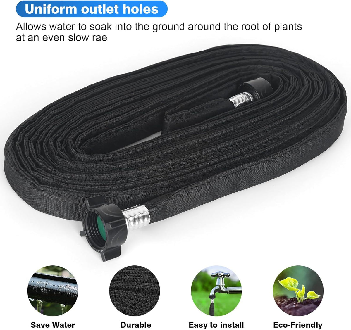 Flat Soaker Hose 15 FT,Drip Hose for Garden Beds Linkable Irrigation System Lightweight and Easy Watering for Tree Plant and Save 80% Water for You (15FT)