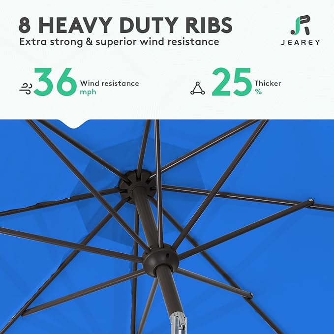 JEAREY 10FT Outdoor Patio Umbrella Outdoor Table Umbrella with Push Button Tilt and Crank, Market Umbrella 8 Sturdy Ribs UV Protection Waterproof for Pool, Garden (Royal Blue)