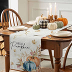 Fall Thanksgiving Cotton Linen Table Runner for Dining Kitchen, Orange Pumpkins Outdoor Party Autumn Tablerunners Decoration, Rustic Wheat Leaves Dresser Scarf Coffee Tablecloth Runners 13x72 Inches
