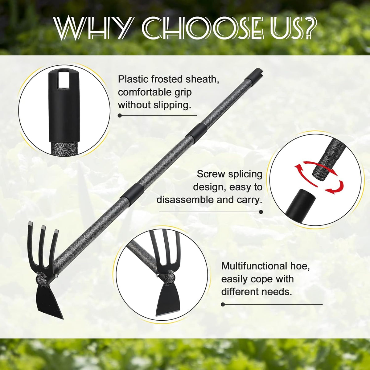 Hoe Garden Tool, 45 Inch Garden Hoe Long Handle for Weeding, Hoe Cultivator 2 in 1 Hand Garden Tools for Gardening Tools Planting