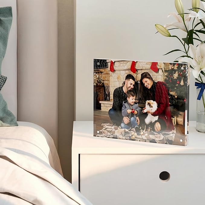 8x10 Acrylic Picture Frame 5 Pack, Clear Freestanding Double Sided Frameless Magnetic Photo Frames, Desktop Display Decor Gift