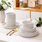 GBHOME Ceramic Dinnerware Sets for 8, Stoneware Plates and Bowls Sets, Chip and Scratch Resistant Dishes, Dishwasher & Microwave& Oven Safe Dishes sets, Reactive Glaze-White