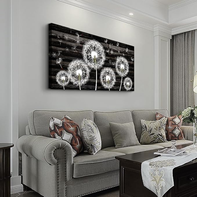 Canvas Wall Art For Bedroom Large Size Wall Decor For Living Room Fashion Wall Decorations For Kitchen Abstract Paintings Office Decor White Dandelion Flowers Pictures Artwork Posters Home Decoration