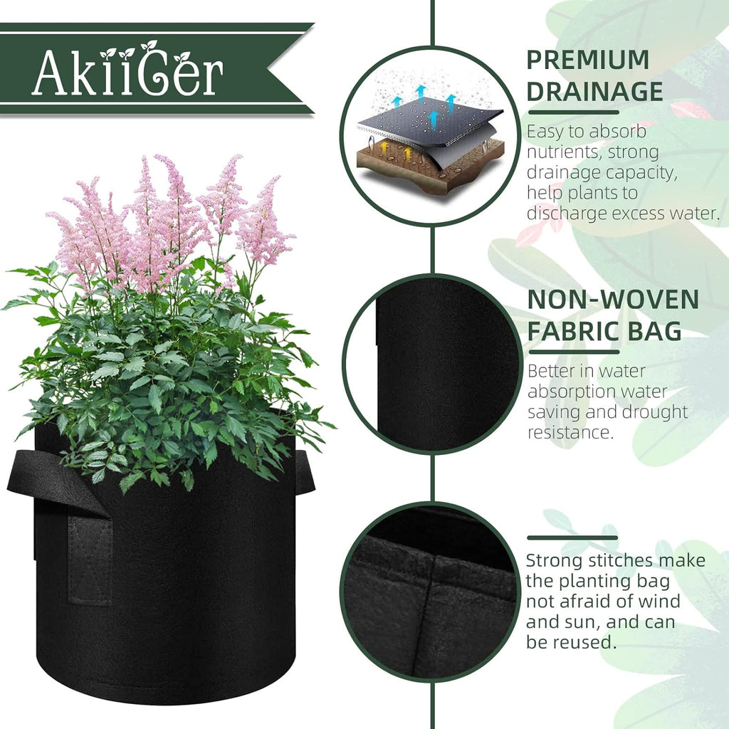 150-Pack 5 Gallon Grow Bags Bulk, Heavy Duty Thickened Nonwoven Fabric Pots with Handles, Felt Breathable Planter Bag, Garden Growing Bag for Vegetable Flower Plants Fruits, Black