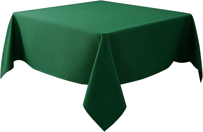Biscaynebay Textured Fabric Christmas Square Table Cloth 60x60 Inch, Hunter Green Water Resistant Spill Proof Tablecloths for Dining, Kitchen, Wedding and Parties etc. Machine Washable